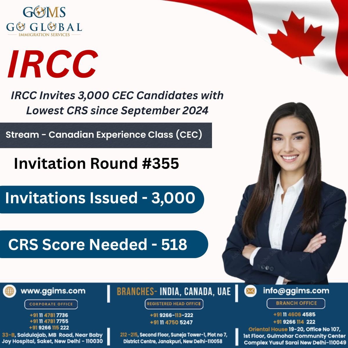 IRCC Invites 3,000 CEC Candidates with Lowest CRS since September 2024